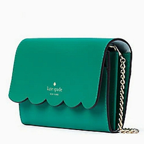 New KATE SPADE Leather Gemma Scalloped Wallet on a Chain Crossbody NWT - Picture 2 of 6